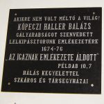Balazs Haller Kopeczi memorial plaque